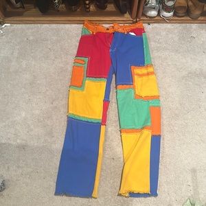 SHEIN multicolor colorblock denim cargo jeans medium